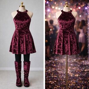 NWT Xhilaration Skater Dress Crushed Velvet‎ Women Medium Romantic Whimsigoth